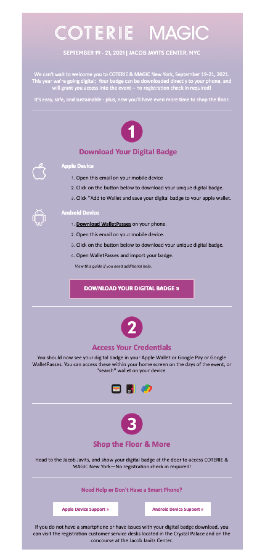 Open your unique digital badge/credentials email confirmation and click on "DOWNLOAD YOUR DIGITAL BADGE"